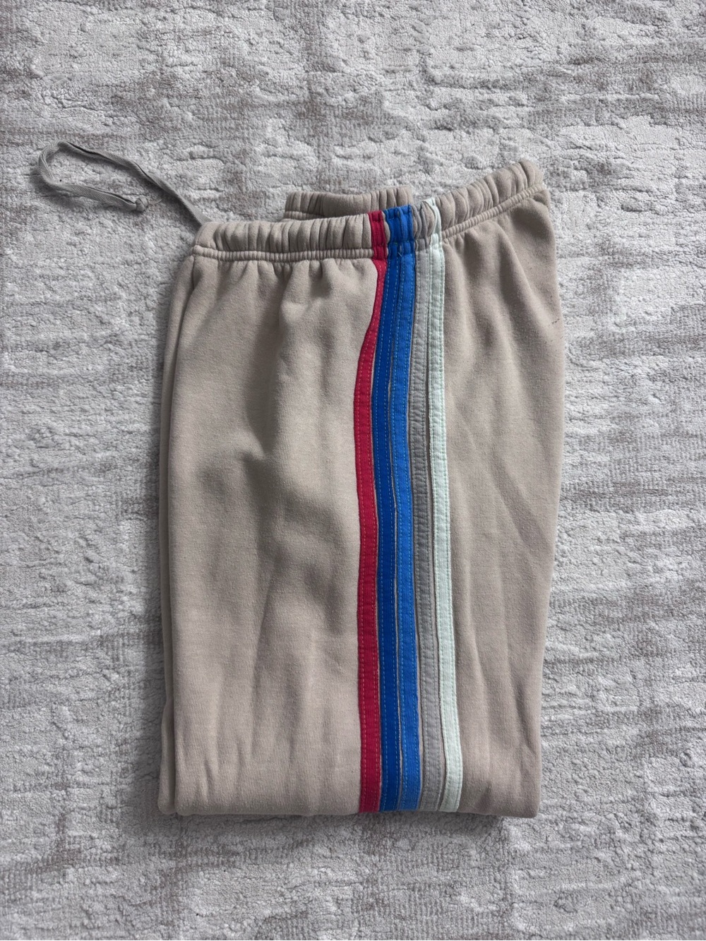 Aviator nation Beige Striped Track Pants with Blue & Red Side Stripe - Picture 2 of 5